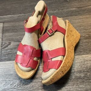 Kork-Ease Red Leather Wedge Sandals woman’s size 10 (j71)